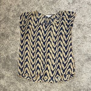 Chevron Patterned Blue and Tan Women's Top